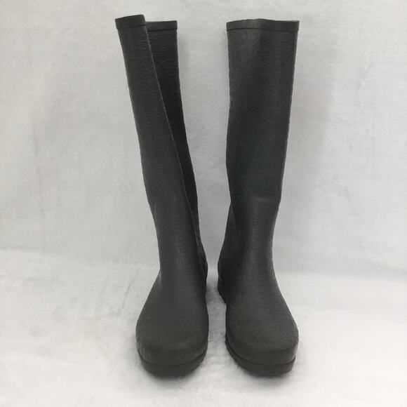 UGG Women's Wilshire Embossed Logo Pattern Tall Rain Boots, Charcoal \ Grey Sz 9 - Picture 4 of 11